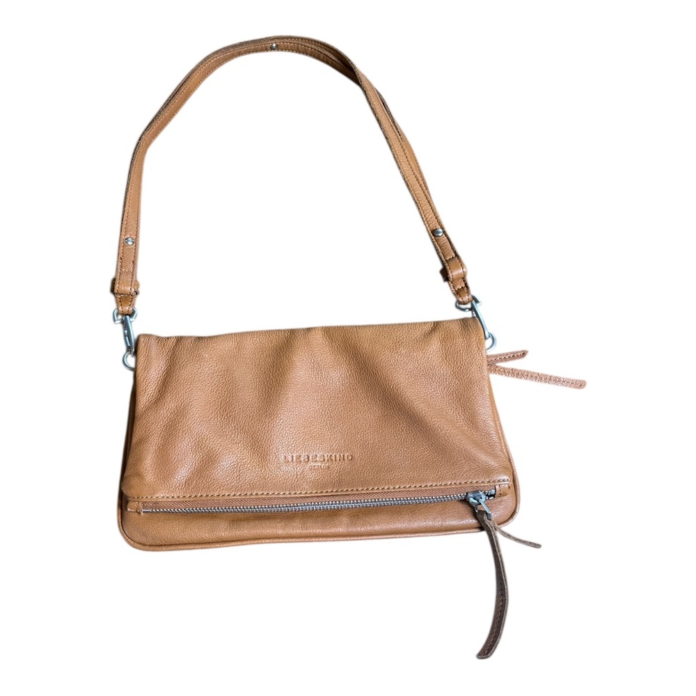 Liebeskind Berlin Brown Pebbled Cow Leather Foldover Crossbody Purse